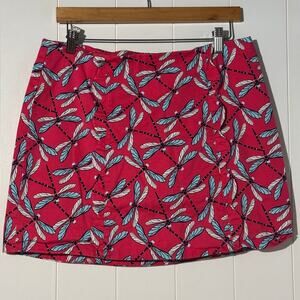 Crown & Ivy Dragonfly Print Skort Red Scalloped Hem Women’s 8